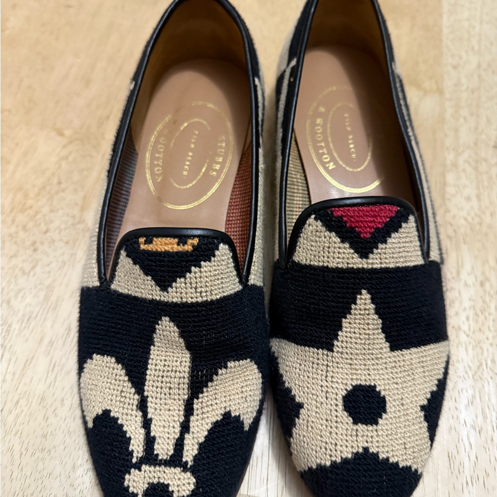 Stubbs & Wootton Black and Cream Patterned Loafers